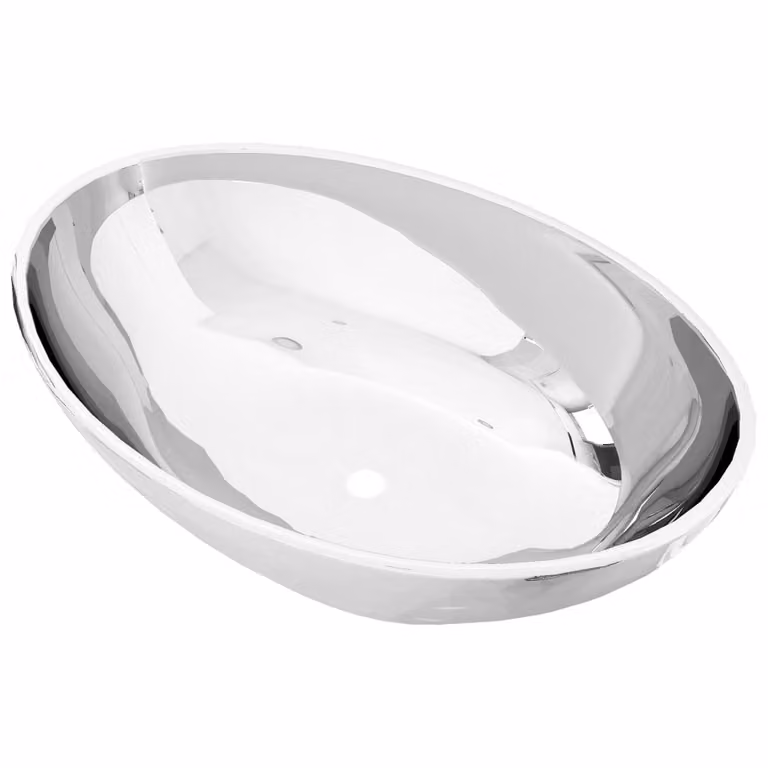 Lavabo de cerámica ovalado para encimera vidaXL en color plateado, An/P/Al: 40 x 33 x 13,5 cm