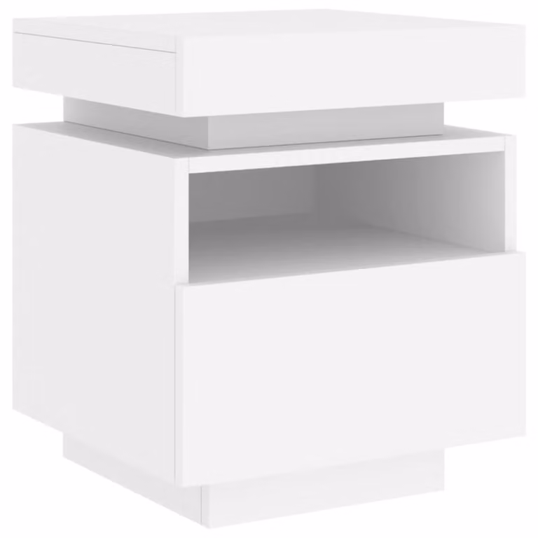 Mesita de noche Maison Chic de madera blanca con luces LED integradas An/P/Al: 40 x 39 x 48,5 cm