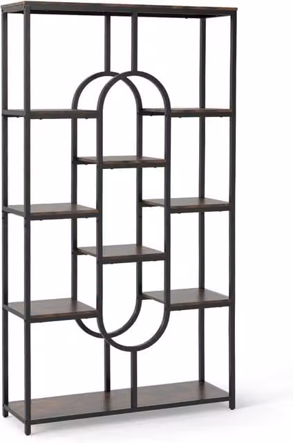 Estantería geométrica de 5 niveles NORTHIX con estructura de metal y MDF en color marrón y negro, An/P/Al: 76 x 30 x 175 cm