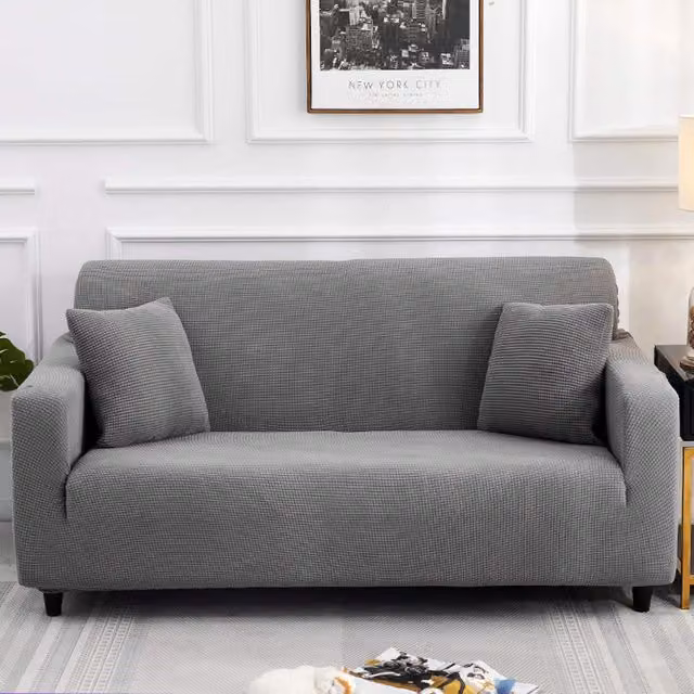 Funda Elástica de Jacquard QIYAO para Sofá de 3 Plazas, Protector Antideslizante y Resistente a Manchas en Color Gris