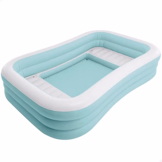 Piscina hinchable rectangular con asientos Intex para niños, azul, blanco y turquesa, An/P/Al: 264 x 165 x 56 cm