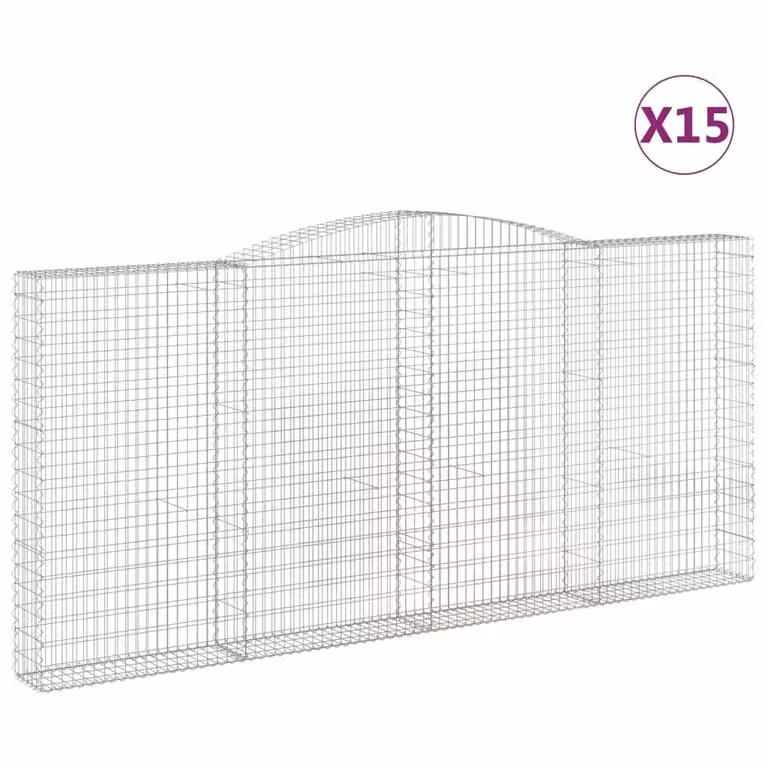 Set de 15 cestas de gaviones Syfax en acero galvanizado color plata con forma de arco, An/P/Al: 400 x 30 x 180/200 cm