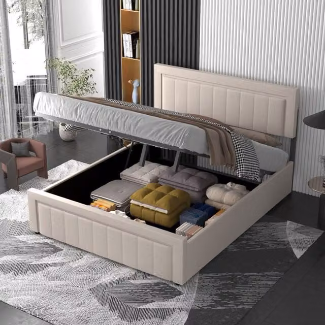 Cama Nashville con canapé abatible de Concept Usine en terciopelo beige, An/P/Al: 140 x 190 cm
