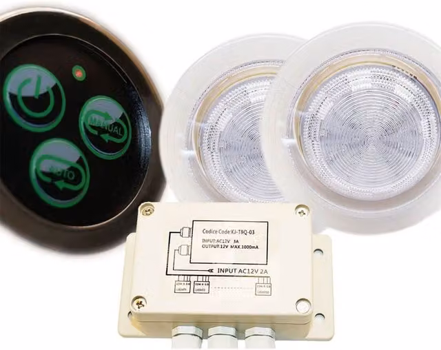 Kit de Spot LED RGB STEAMTEC de 110 mm, Resistente al Agua IP68, con Transformador y Sistema de Control, Color Multicolores y Blanco