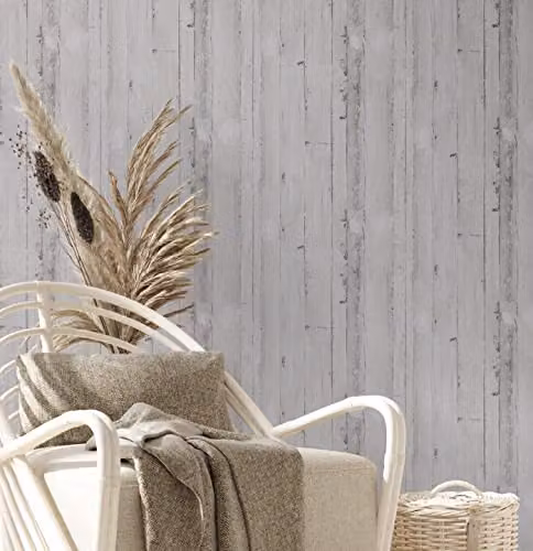 Papel pintado A.S. Création Natural Living 385022 con aspecto de madera, color gris, acabado mate, An/Al: 10,05 x 0,53 m