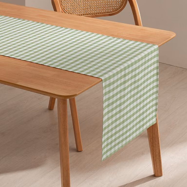 Camino de mesa rectangular GAMUSI con diseño vichy a cuadros, impermeable y antimanchas, color verde, An/P/Al: 170 x 45 cm