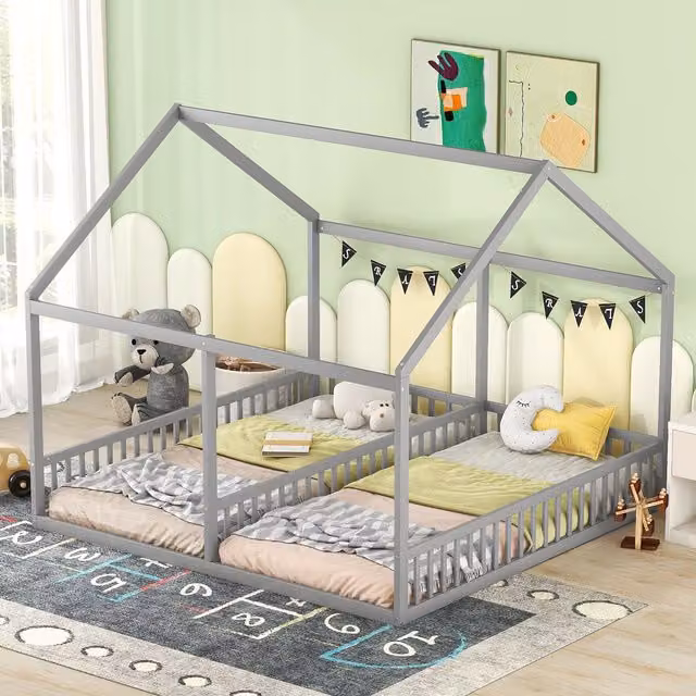 Cama Cabaña MODENVIE para Niños de Pino en Gris, An/P/Al: 90 x 200 x 168 cm