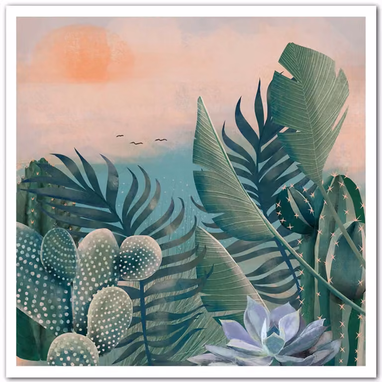 Póster de ilustración botánica de suculentas en color verde, An/An/Al: 30 x 30 cm