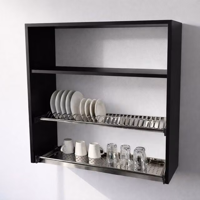Armario escurreplatos de pared Alfredo Calandrelli en negro con escurridor de acero inoxidable, An: 90 cm, Al: 90 cm, P: 33 cm