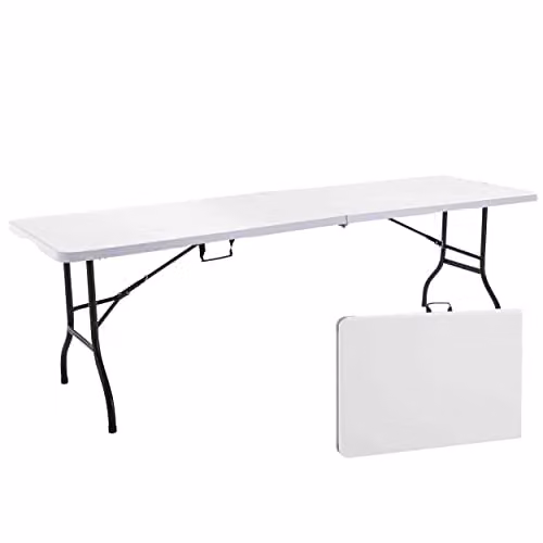 Mesa plegable Rekkem rectangular de plástico y metal en color blanco para jardín, terraza o cocina