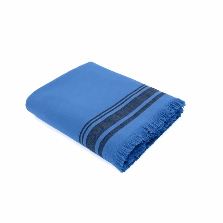 Toalla Fouta XXL de Algodón FARO en Azul Vaquero y Negro, An/P/Al: 180 x 200 cm