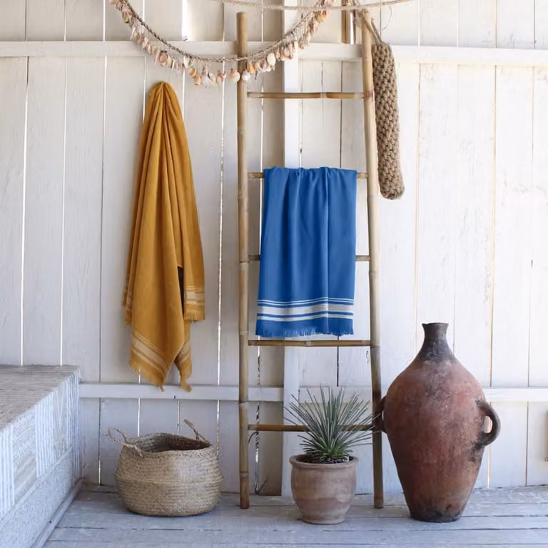 Toalla Fouta XXL de Algodón FARO en Azul Vaquero y Beige, An/P: 180 x 200 cm