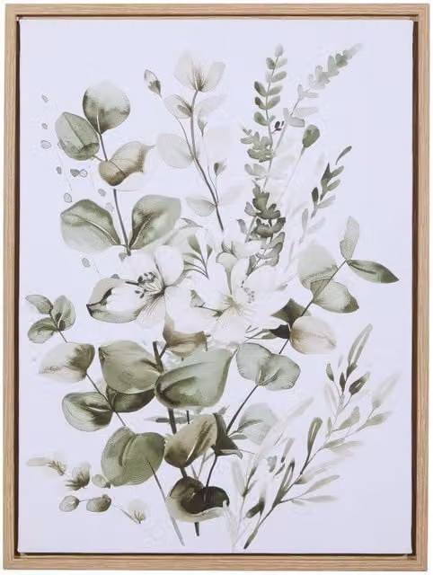 Lienzo Eucaly de Atmosphera con diseño botánico en beige y verde, An/P/Al: 30 x 40 x 1 cm
