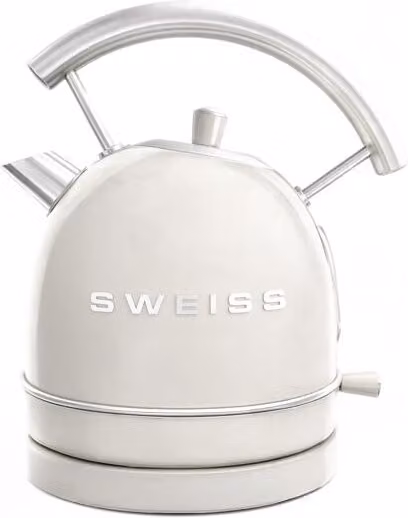 Hervidor eléctrico vintage Sweiss KTL8 de acero inoxidable en color beige y blanco con capacidad de 1,8 l