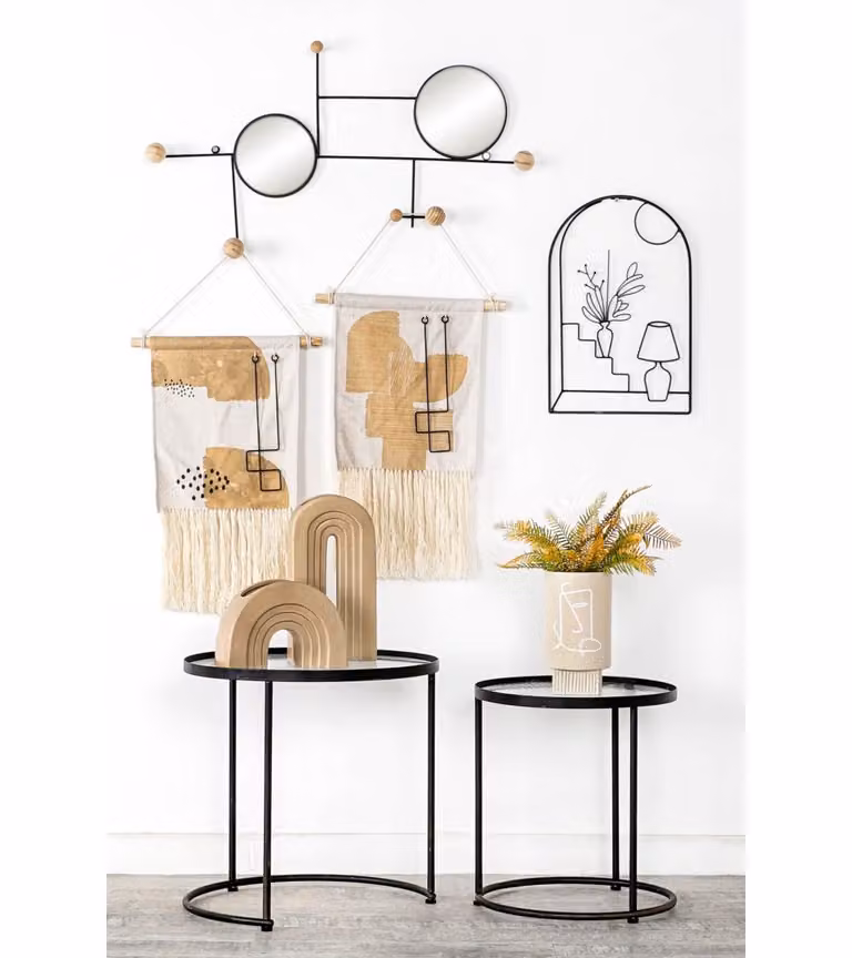 Perchero de pared La Loja de Ana con 2 espejos de metal negro y pomos de madera An/Al: 42 x 72 cm