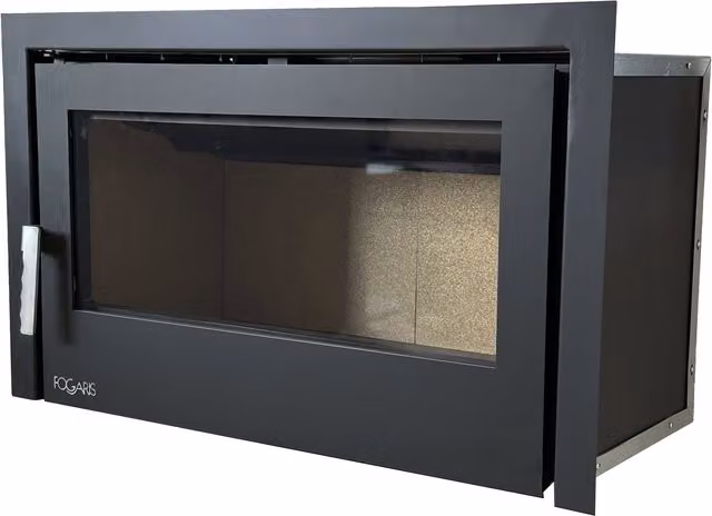 Insert de leña Fogaris de acero negro para empotrar con potencia de 17 kW, An/P/Al: 81 x 55 x 52 cm
