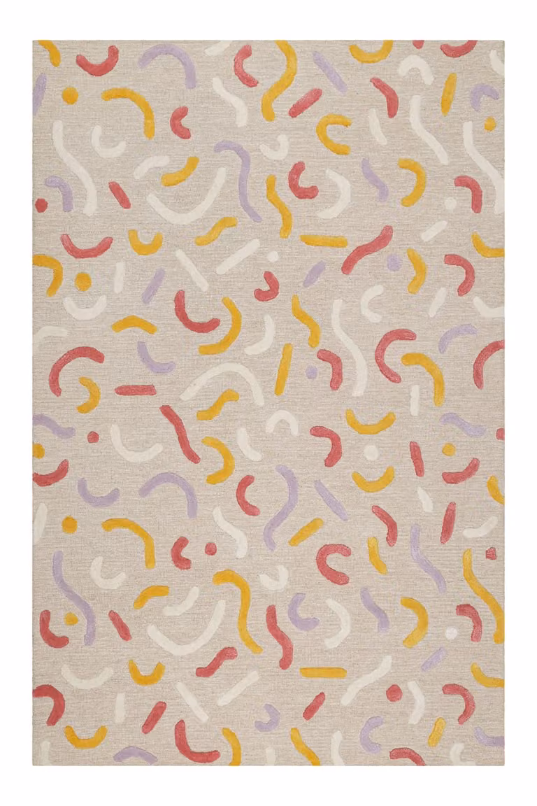 Alfombra infantil Smart Kids de lana y viscosa con relieve, diseño abstracto multicolor beige, An/P: 110 x 170 cm