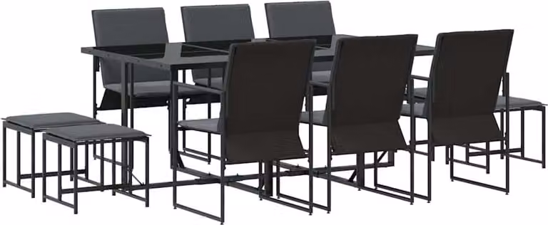 Conjunto de comedor de jardín Syfax de 11 piezas en acero negro mate y antracita con mesa rectangular