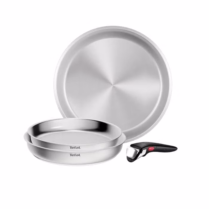 Set de 4 piezas Tefal Ingenio Emotion+ de acero inoxidable color plata con mango extraíble y apto para inducción