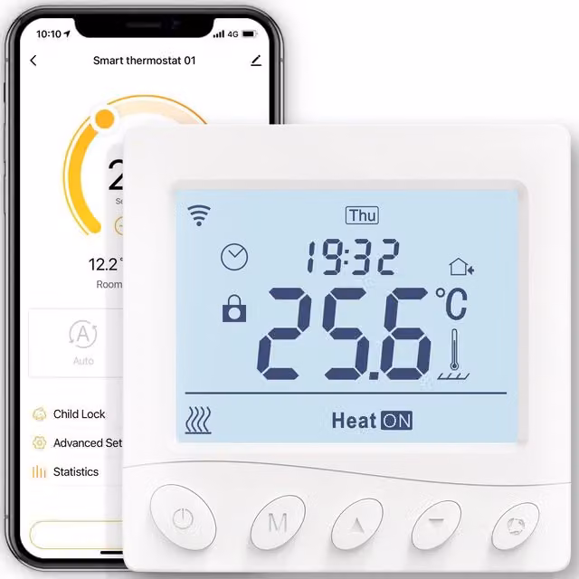 Termostato Inteligente Moes para Suelo Radiante por Agua con Wi-Fi, Programable y Compatible con Alexa y Google Home mediante App Smart Life o Tuya