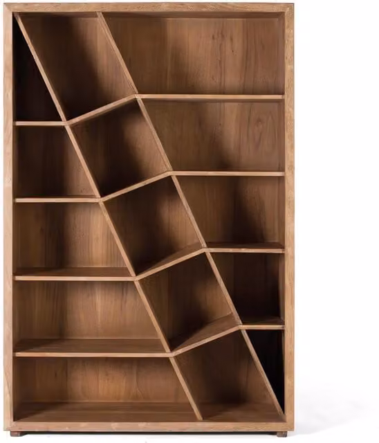 Librería de madera de acacia estilo rústico de Giner y Colomer, color marrón y negro, Al x An x P: 180 x 120 x 40 cm