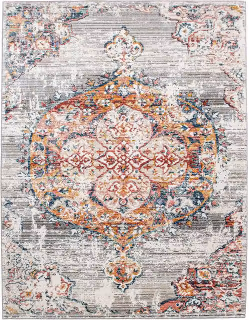 Alfombra Herbella de diseño oriental y floral en color antracita, An/P: 60 x 100 cm