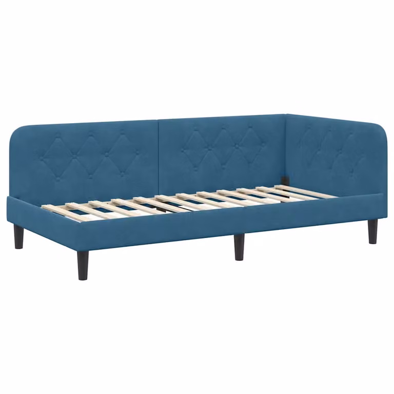 Estructura de cama de esquina vidaXL tapizada en terciopelo azul de 90 x 190 cm