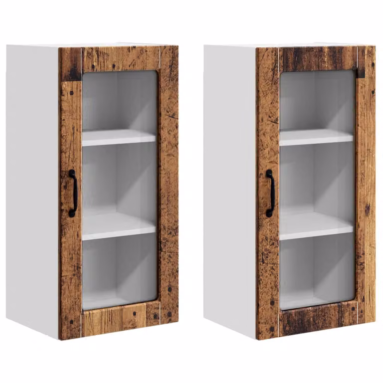 Set de 2 armarios de pared LUCCA vidaXL con puertas de vidrio y acabado en madera envejecida color marrón para cocina