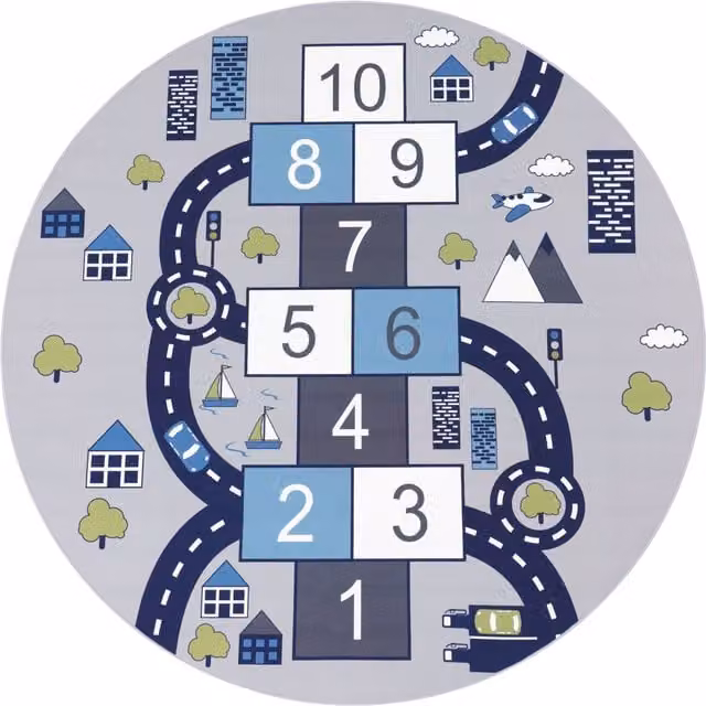 Alfombra infantil Bini gris de diseño geométrico y forma redonda, Diámetro: 160 cm