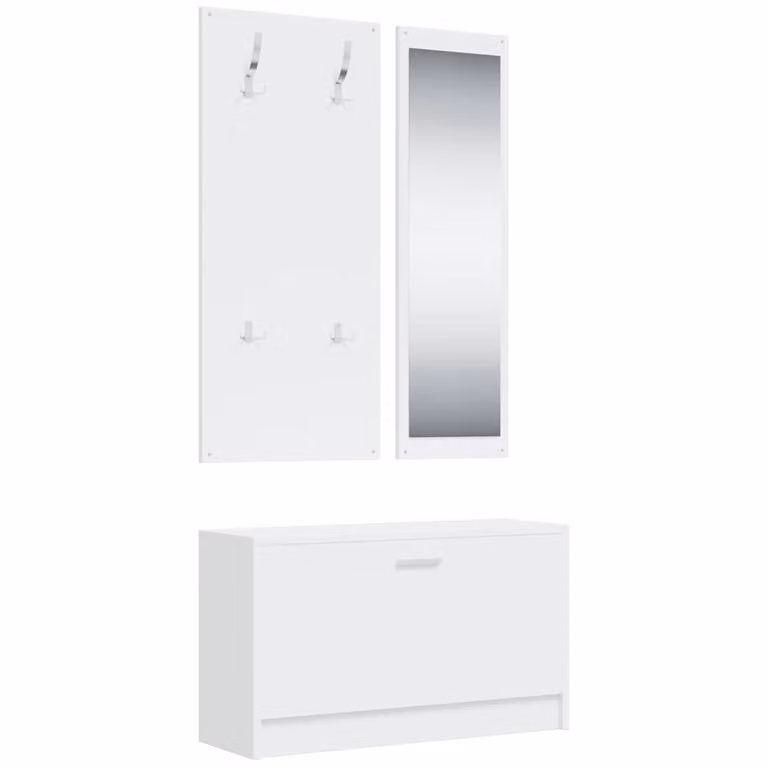 Conjunto de zapatero, espejo y estante de pared 3 en 1 vidaXL en madera contrachapada color blanco