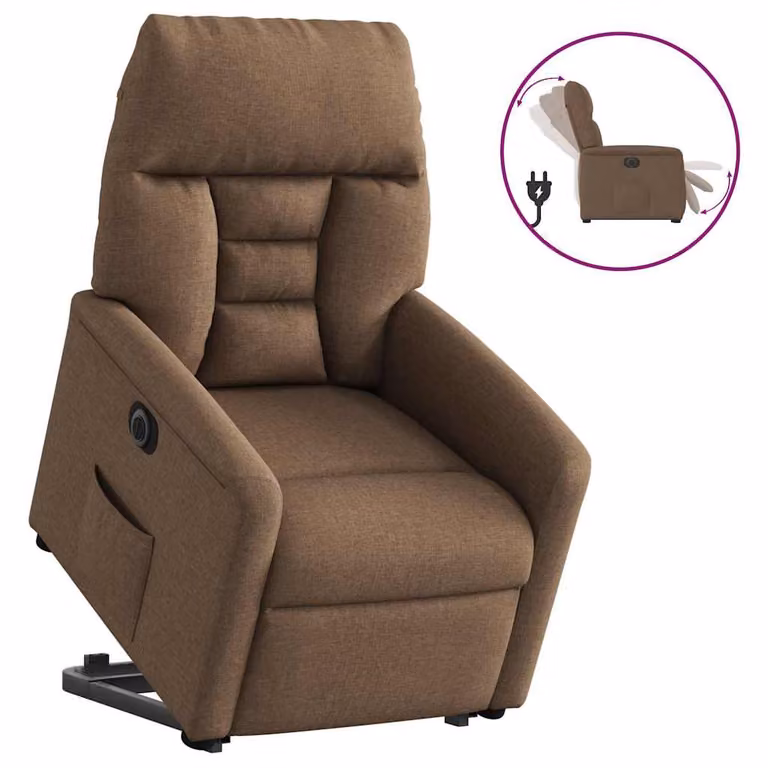 Sillón eléctrico reclinable y elevable vidaXL en tela marrón con reposabrazos para mayores
