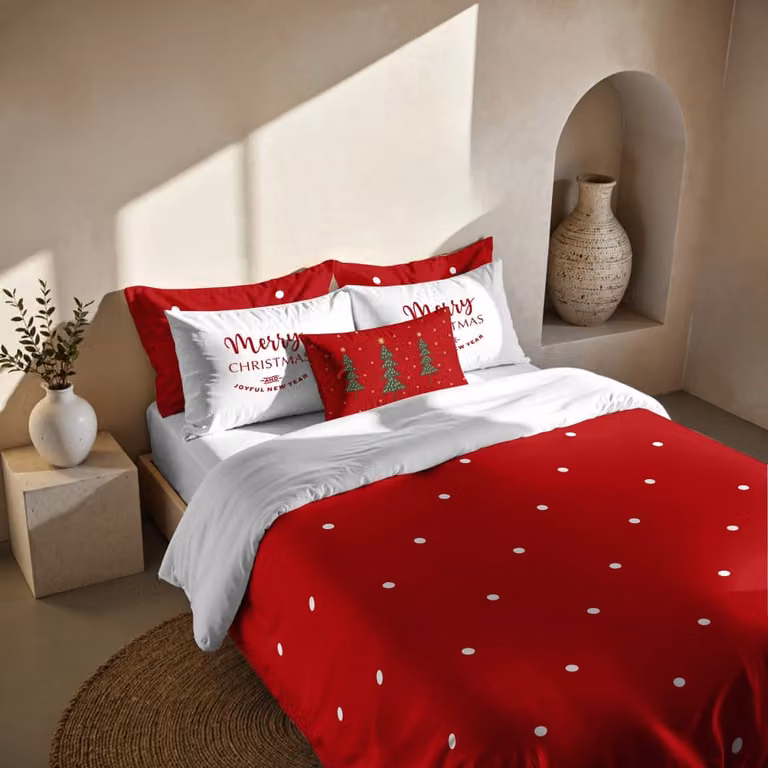 Funda nórdica de algodón Decolores Home con diseño de Navidad en color rojo, An/P: 260 x 240 cm