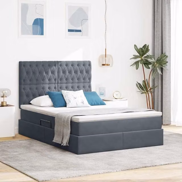Cama con almacenamiento y colchón híbrido Maison Exclusive en gris, An/P/Al: 140 x 190 x 44 cm