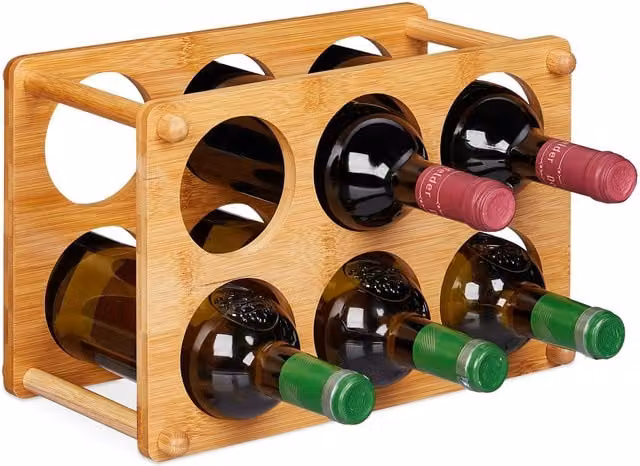 Botellero de bambú Relaxdays para 6 botellas, color marrón, An/P/Al: 21 x 32 x 18,5 cm