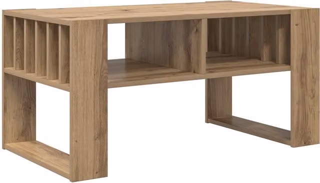 Mesa de café moderna SYFAX de madera de roble color marrón, rectangular, An/P/Al: 92 x 49,5 x 45 cm