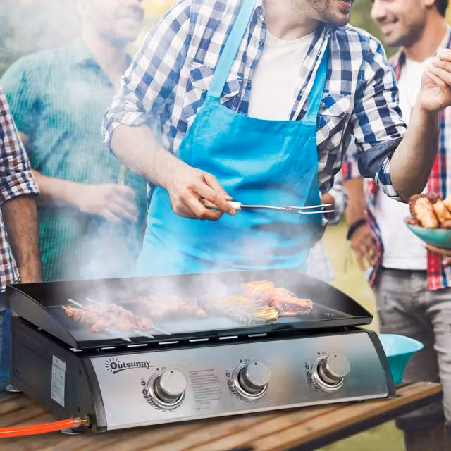 Barbacoa de gas NORTHIX con 3 quemadores de acero inoxidable y reductor de presión, color plata