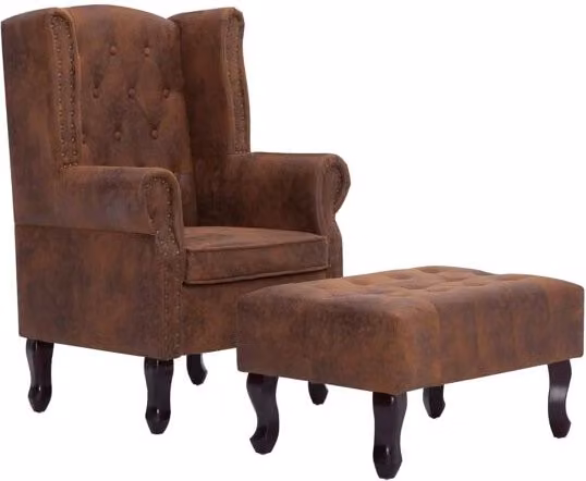 Sillón Chesterfield con reposapiés vidaXL en cuero sintético color marrón