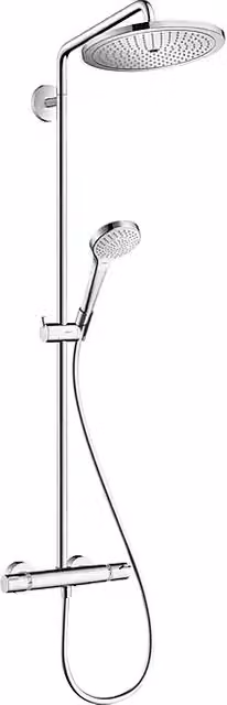 Columna de ducha termostática Hansgrohe Croma Select S 280 con alcachofa de lluvia y mando de mano en acabado cromado