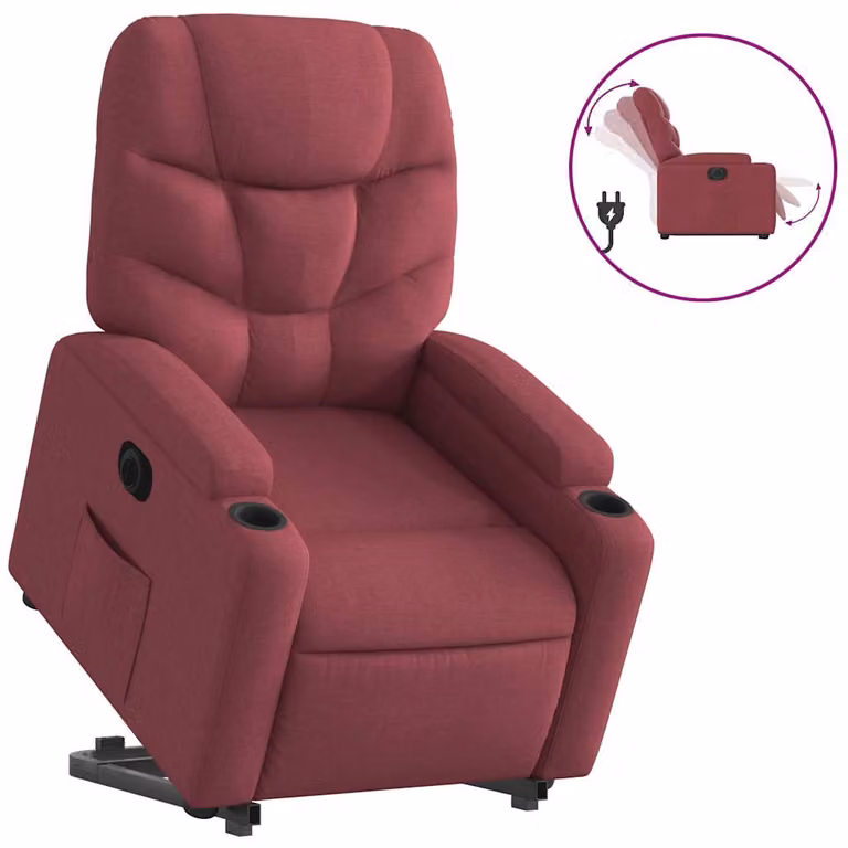 Sillón eléctrico reclinable y elevable vidaXL de tela color rojo para personas mayores con reposabrazos