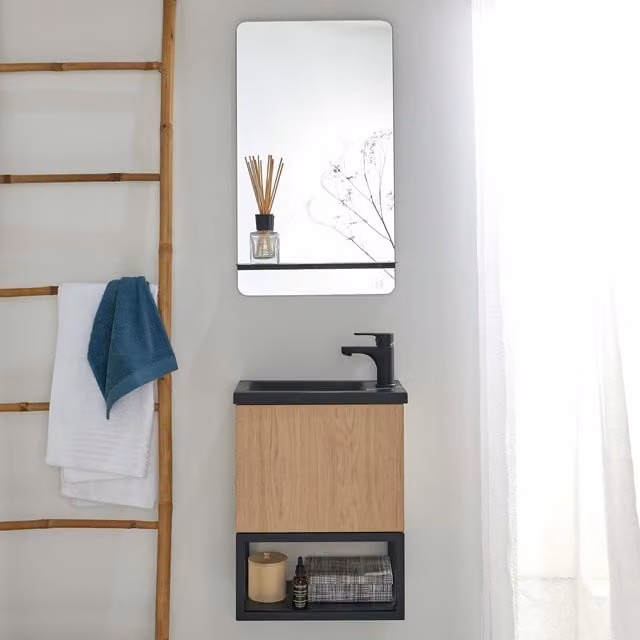 Mueble de baño Nova con lavabo y espejo en roble y negro de fondo reducido An/P/Al: 40 x 22 cm