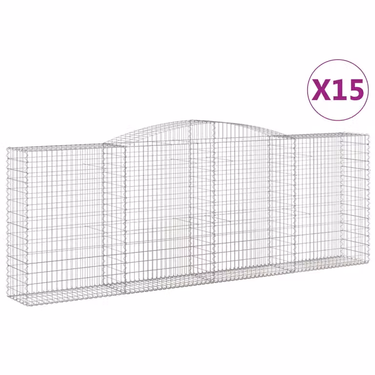 Set de 15 cestas de gaviones videx en acero galvanizado color gris y plata con forma de arco, An/P/Al: 400 x 50 x 140/160 cm