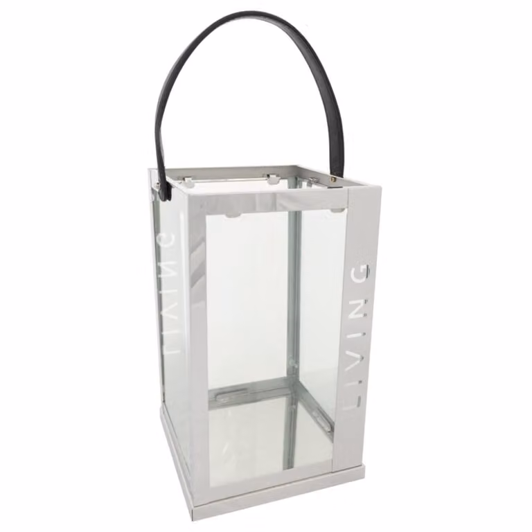 Farol decorativo moderno Wanderlust deco de metal y cristal plateado y transparente, An/P/Al: 18 x 18 x 30 cm