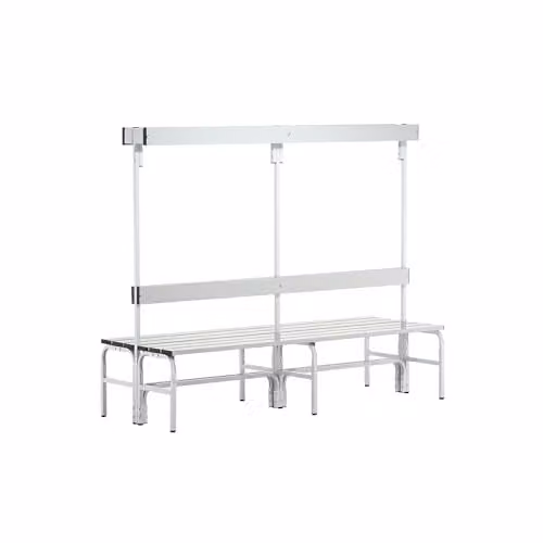 Banco de acero inoxidable Sypro para vestuarios con 12 ganchos, gris, Al x An x P: 150 x 72,5 x 45 cm, Altura: 160 cm