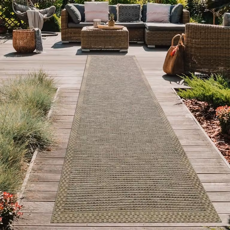 Alfombra Teppich-Traum con efecto de sisal para interior y exterior, diseño moderno en beige y gris, An/P: 67 x 180 cm