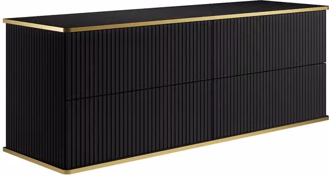 Mueble de baño suspendido estriado Keliza en negro con ribete dorado y acabado mate de 150 cm