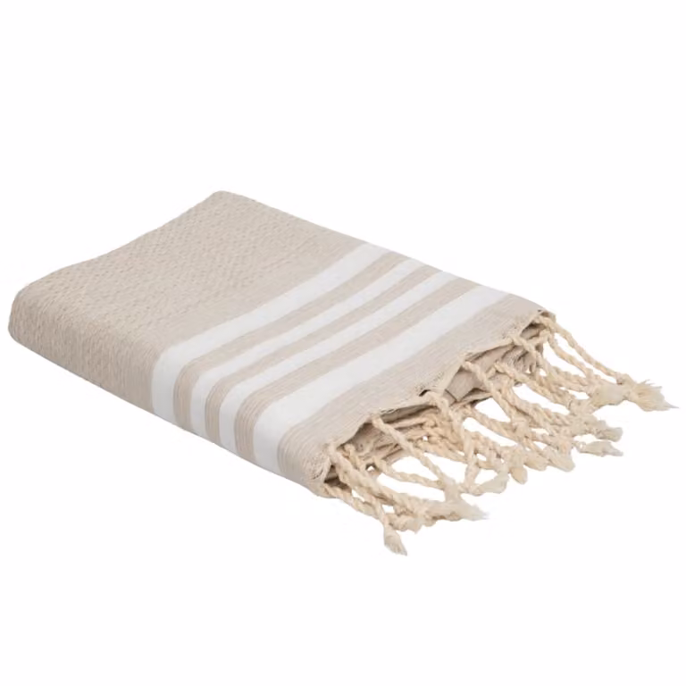 Fouta de algodón con tejido de nido de abeja Febronie en color beige lino, 100 x 200 cm