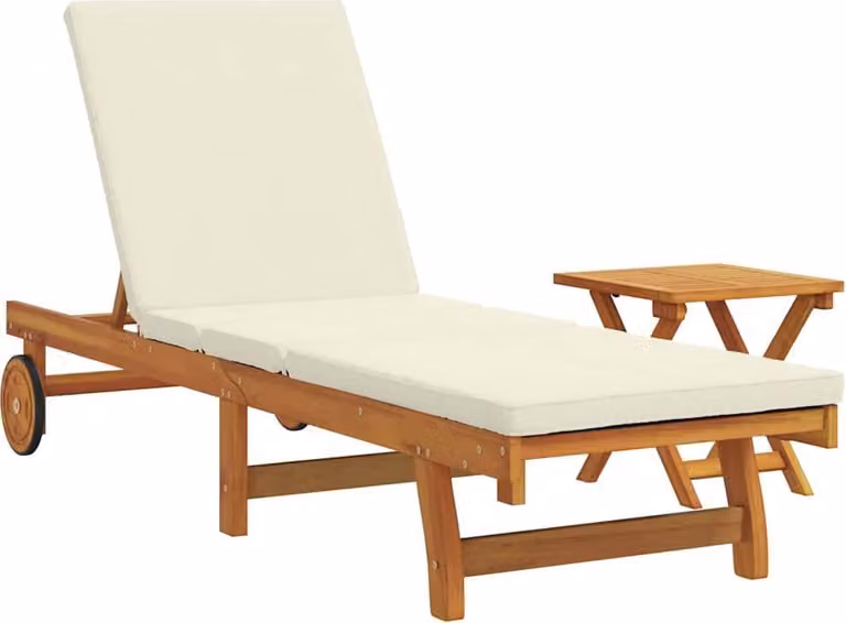 Set de 2 tumbonas Syfax de madera de acacia sólida en color marrón con cojines resistentes a la intemperie y reposacabezas ajustable para jardín o terraza