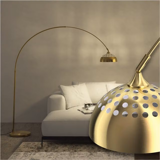 Lámpara de arco Tectake estilo retro de los años 70 con base de mármol y acabado dorado/latón, ajustable para salón o comedor
