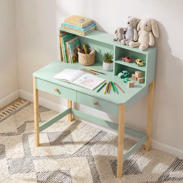 Escritorio infantil Aiyaplay de madera de pino y MDF en color verde, An: 90 cm, P: 52 cm, Al: 105 cm
