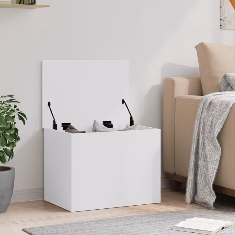 Caja de almacenaje moderna vidaXL de madera de ingeniería blanca con tapa de cierre suave An/P/Al: 60 x 42 x 46 cm